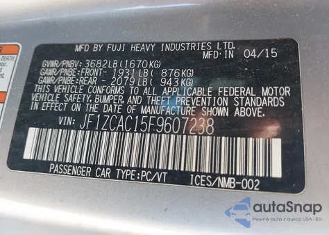 2015 Subaru Brz Limited from USA, damaged, VIN JF1ZCAC15F9607238